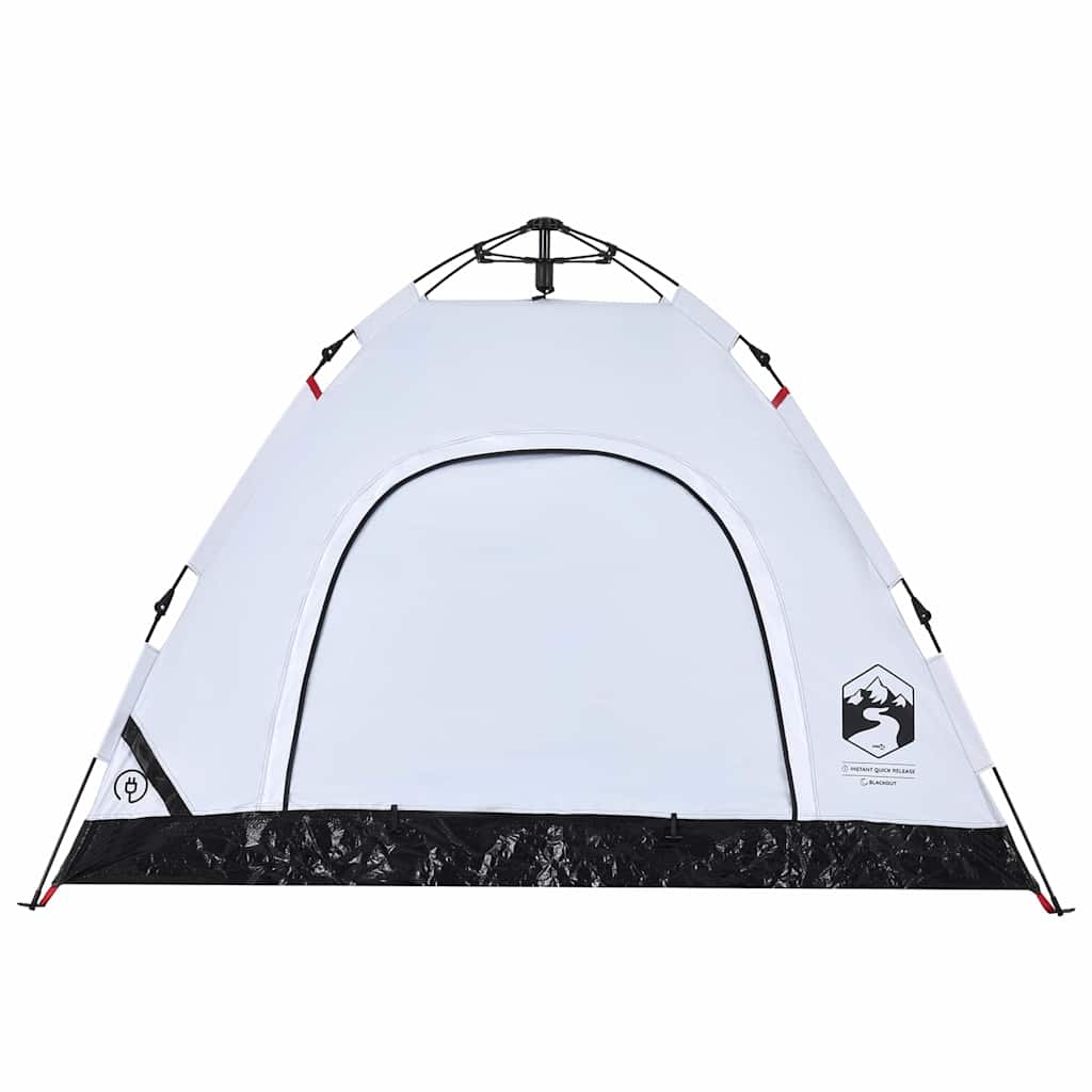 Detail van de witte vidaXL tent met snelontgrendeling en verduisterende stof, zijaanzicht.