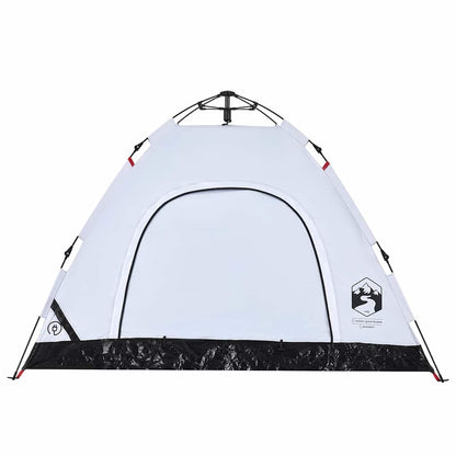 Detail van de witte vidaXL tent met snelontgrendeling en verduisterende stof, zijaanzicht.