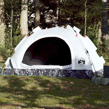 Tent vidaXL 3-persoons met snelontgrendeling en verduisterende stof in wit, zijaanzicht.
