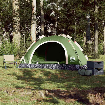 Detail van de vidaXL tent in groen, met open ingang en zicht op het interieur.