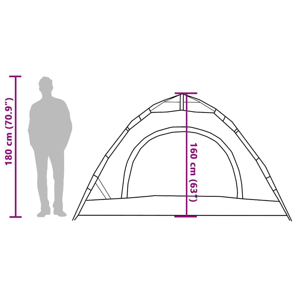 Detail van de tent vidaXL 4-persoons met afmetingen en hoogte-informatie.