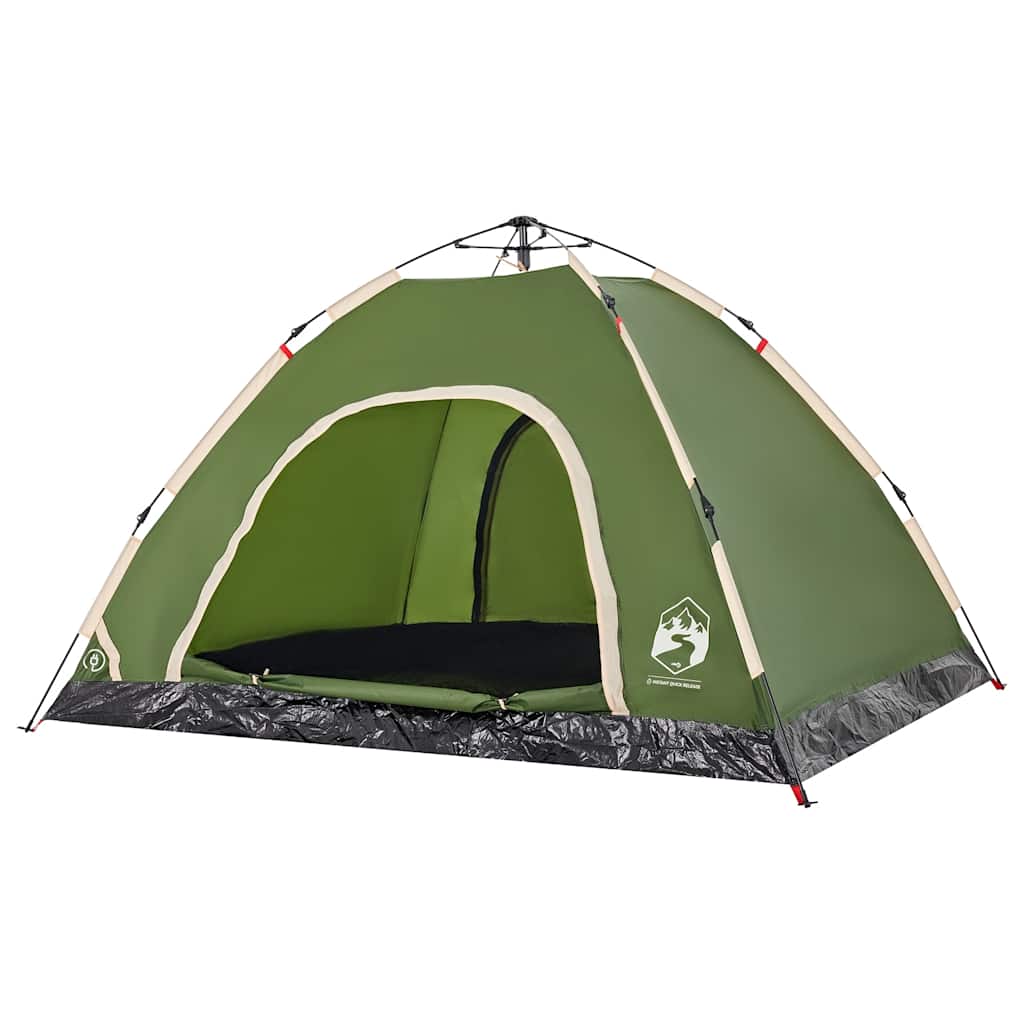 Detail van de vidaXL 4-persoons tent in groen, met open ingang en gaaswanden.