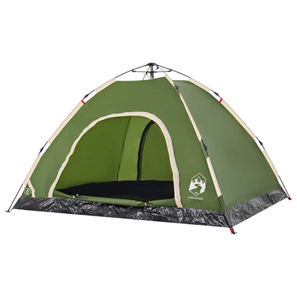 Detail van de vidaXL 4-persoons tent in groen, met open ingang en gaaswanden.
