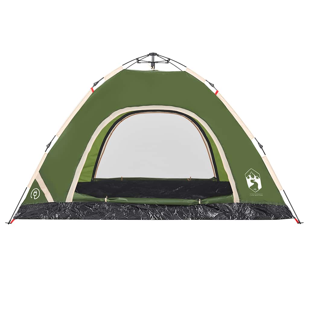Detail van de vidaXL tent in groen met open ingang en gaaswanden voor ventilatie.