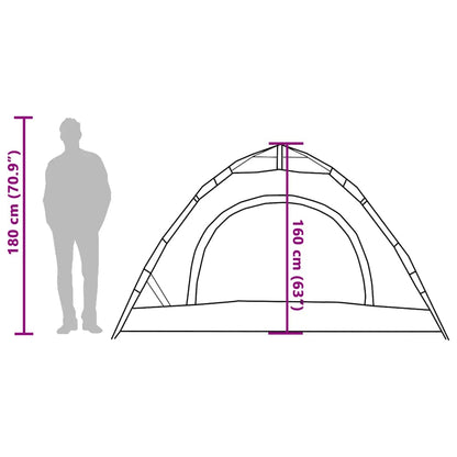 Zijaanzicht van de vidaXL 4-persoons tent met afmetingen en snelontgrendelingssysteem.
