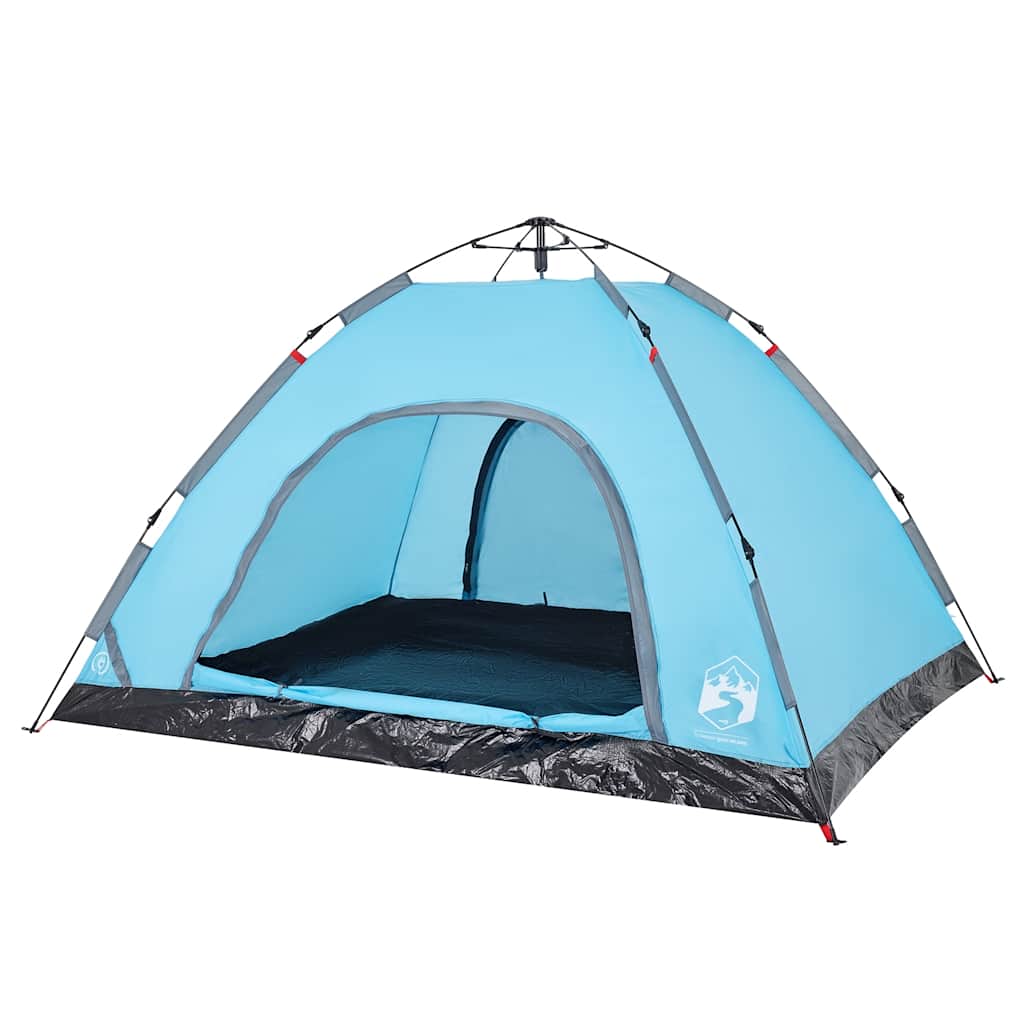 Detail van de vidaXL 4-persoons tent in blauw, met open ingang en waterdichte bodem.