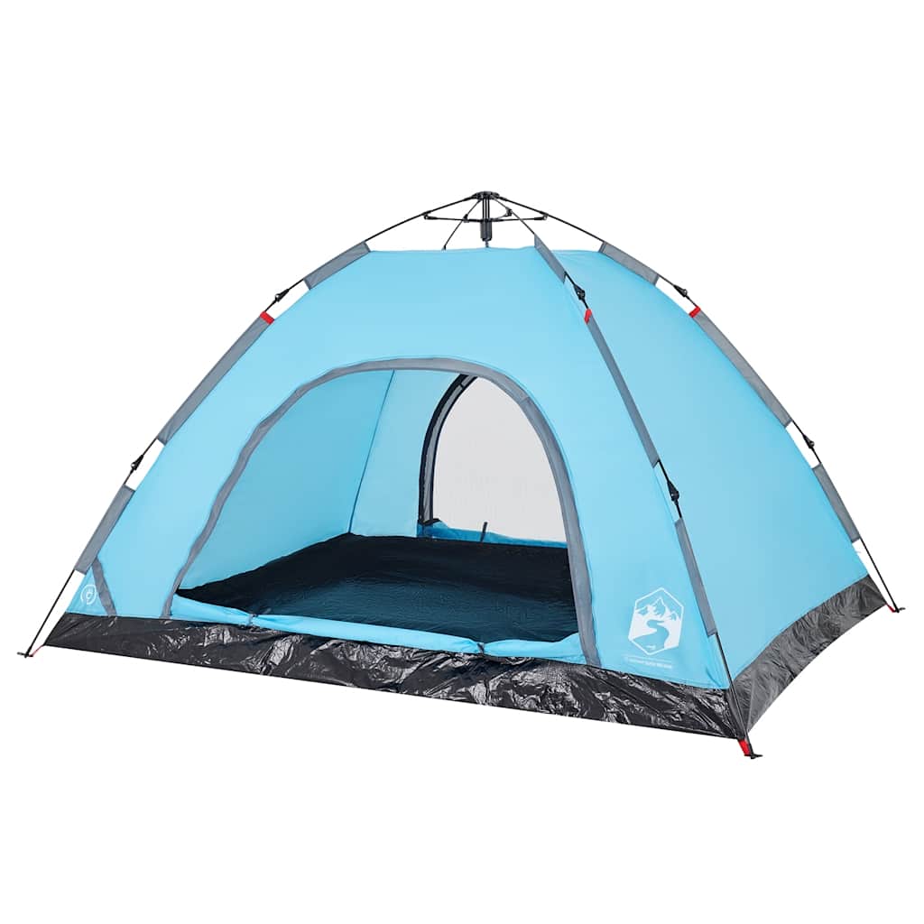 Detail van de vidaXL tent 4-persoons in blauw met open ingang en binnenmat.