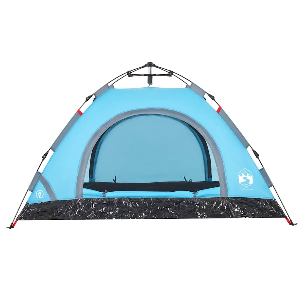 Detail van de blauwe vidaXL 4-persoons tent met gaaswanden en snelspansysteem.
