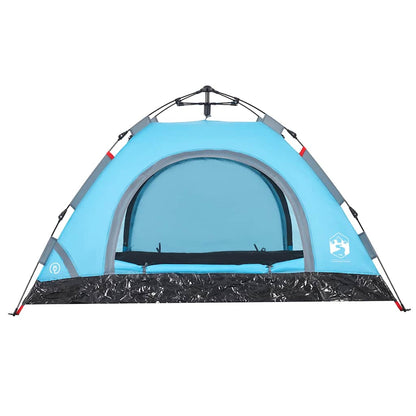 Detail van de blauwe vidaXL 4-persoons tent met gaaswanden en snelspansysteem.