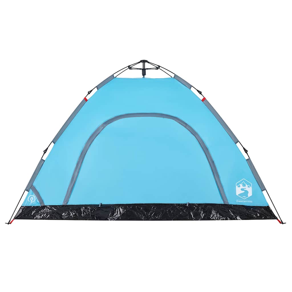 Detail van de blauwe vidaXL tent met snelontgrendeling en gaaswanden voor ventilatie.