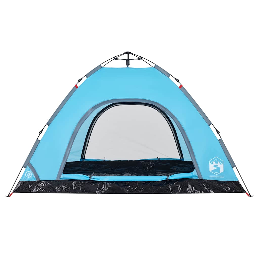 Detail van de vidaXL 4-persoons tent in blauw, met gaaswanden voor ventilatie.