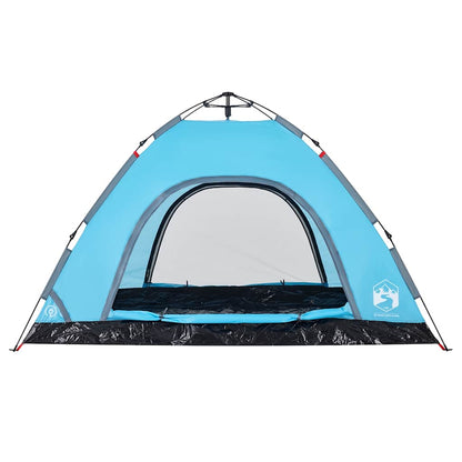 Detail van de vidaXL 4-persoons tent in blauw, met gaaswanden voor ventilatie.