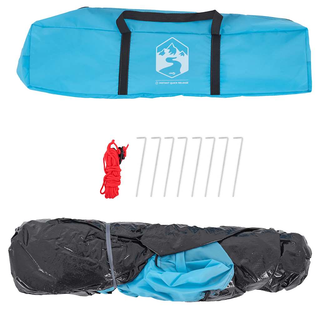 Blauwe tenttas van vidaXL met accessoires, waaronder haringen en bevestigingslijn.