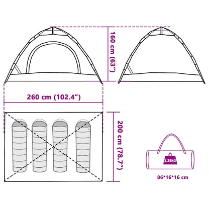 Detail van de vidaXL tent met afmetingen en opbergzak in grijs en oranje.