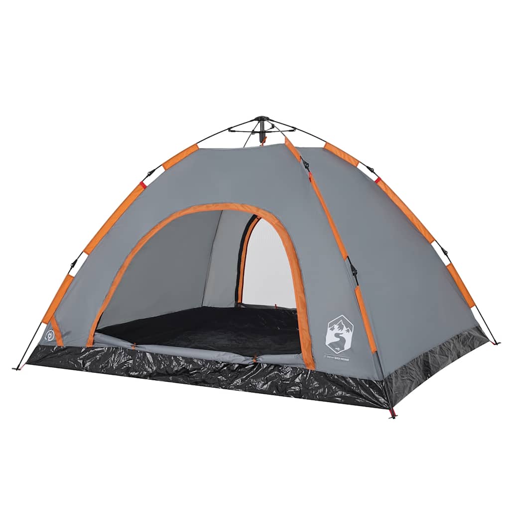 Detail van de vidaXL 4-persoons tent in grijs met oranje accenten, zijaanzicht.
