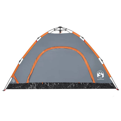 Detail van de grijs-oranje vidaXL tent met snelontgrendeling en ventilatierooster.