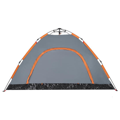 Detail van de grijs-oranje vidaXL tent met snelontgrendeling en ventilatierooster.