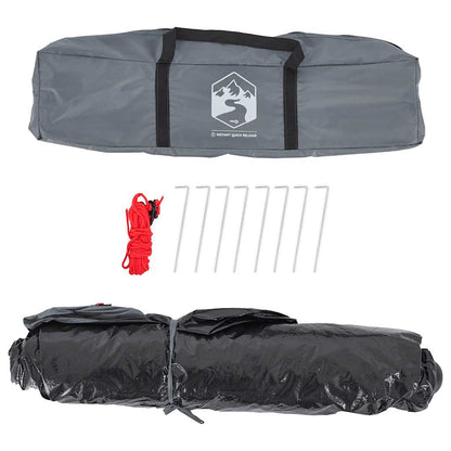 Grijze en oranje vidaXL tent met accessoires, inclusief haringen en touw.