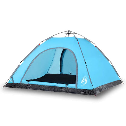 Zijaanzicht van de blauwe vidaXL 5-persoons tent met snelontgrendeling.