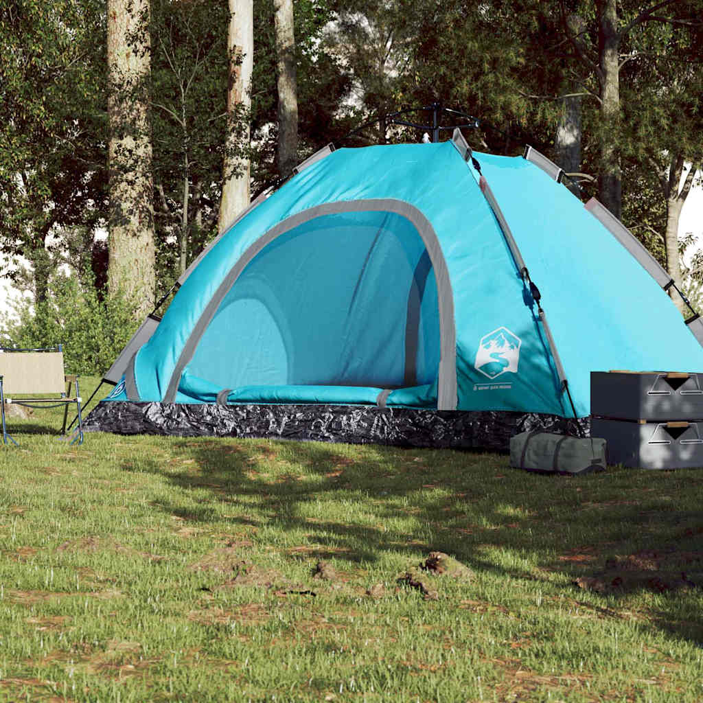 Detail van de vidaXL tent in blauw, met open ingang en moderne vormgeving.