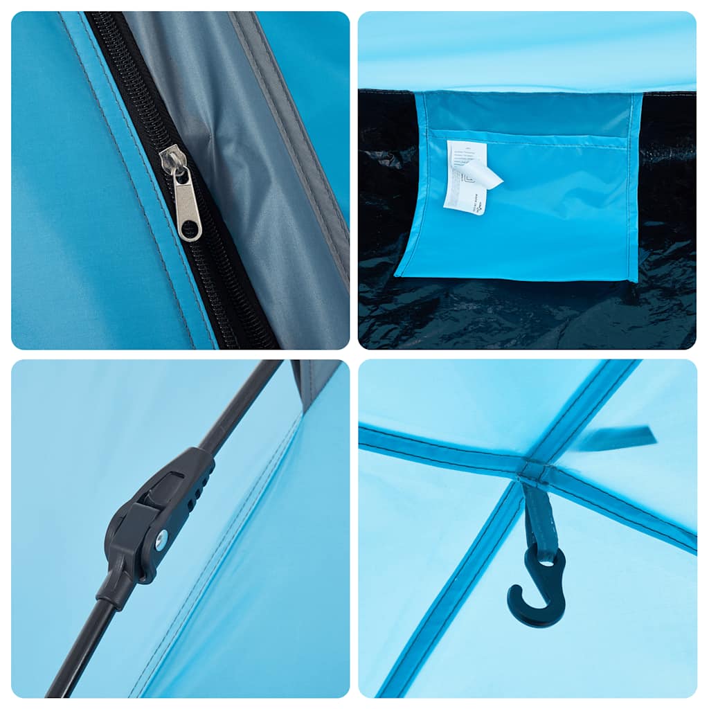 Detail van de blauwe vidaXL tent met rits, haak en opbergvak.