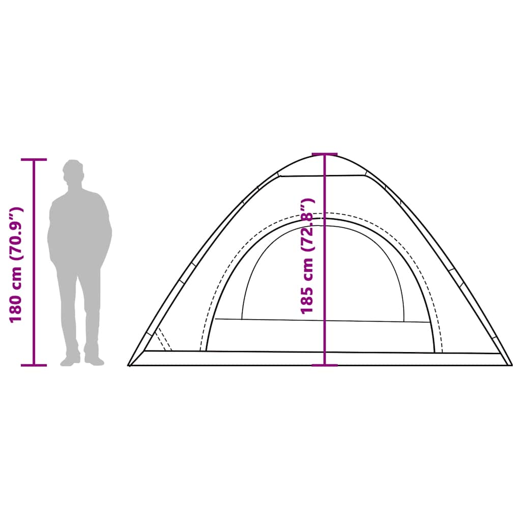 Zijaanzicht van de vidaXL 5-persoons tent met afmetingen en hoogteindicatie.