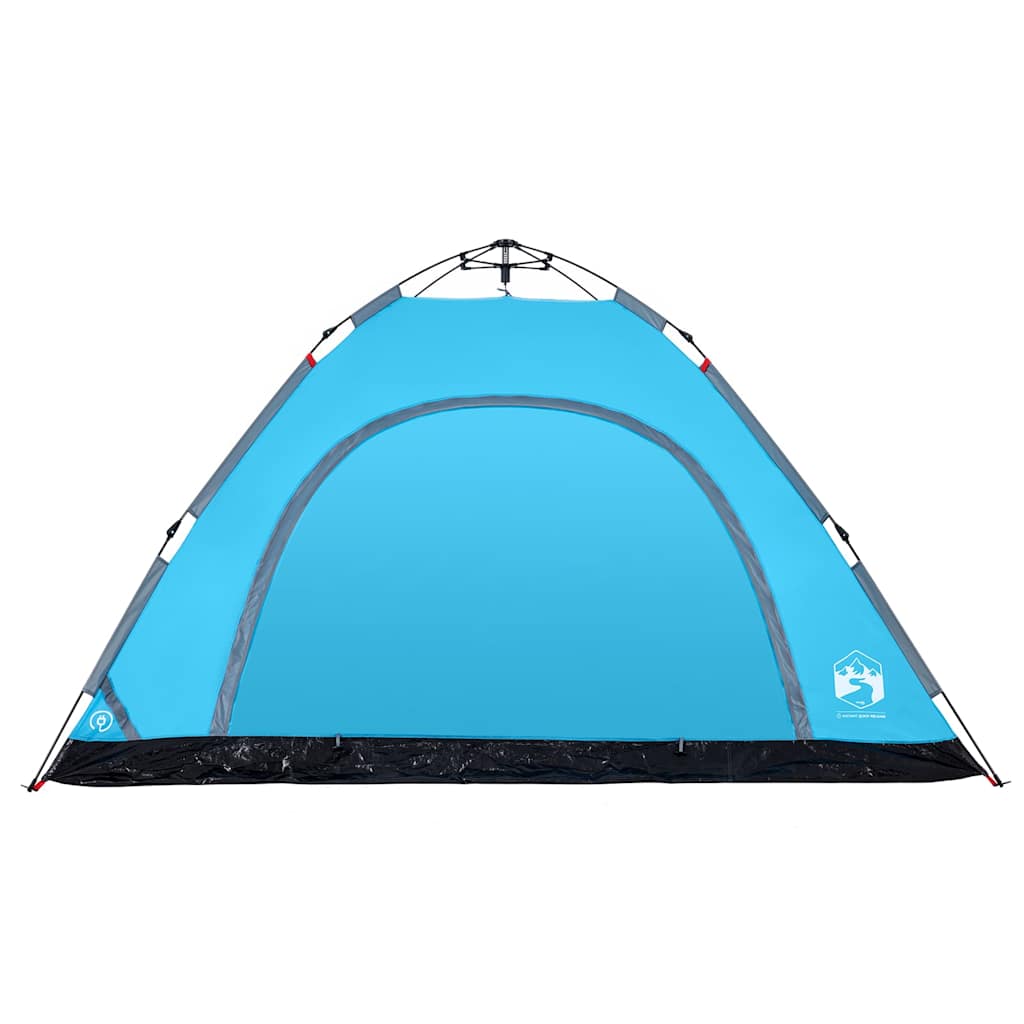 Detail van de blauwe vidaXL tent met snelontgrendeling, zijaanzicht met grote ingang.