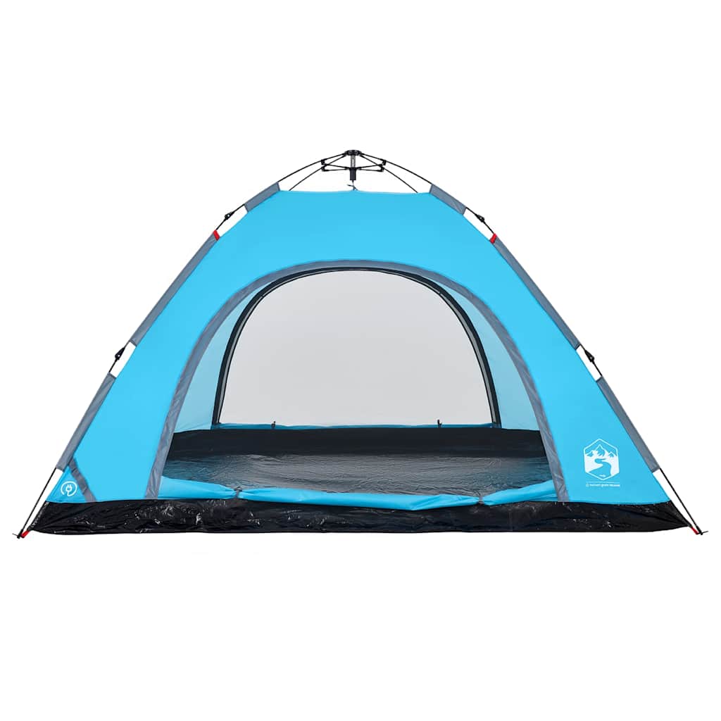 Detail van de vidaXL 5-persoons tent in blauw met grote ingang en ventilatierooster.