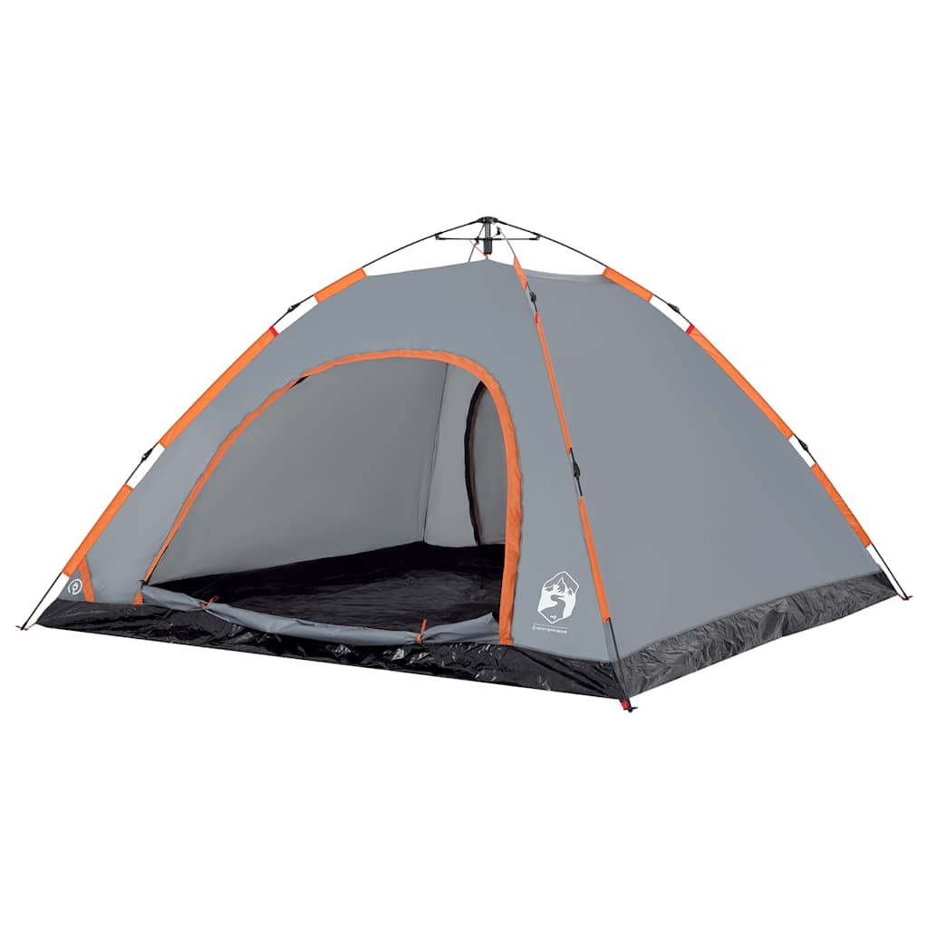 Detail van de vidaXL tent met grijs en oranje kleuren, zijaanzicht met open ingang.