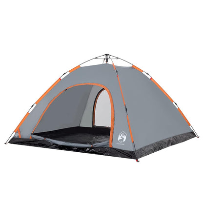 Detail van de vidaXL tent in grijs en oranje, zijaanzicht met open ingang.