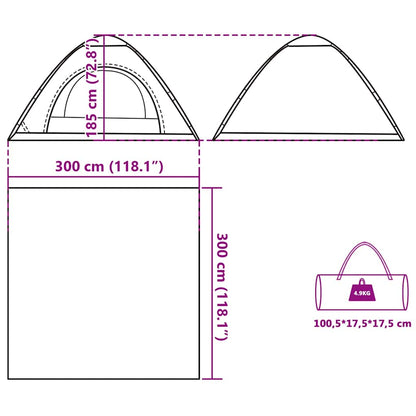 Detailtekening van de vidaXL 5-persoons tent met afmetingen en draagtas.