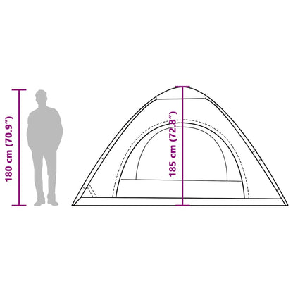 Zijaanzicht van de vidaXL tent met afmetingen en silhouet van een persoon voor schaal.