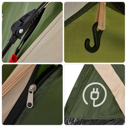 Detail van de snelontgrendeling en haak van de vidaXL koepeltent in groen.