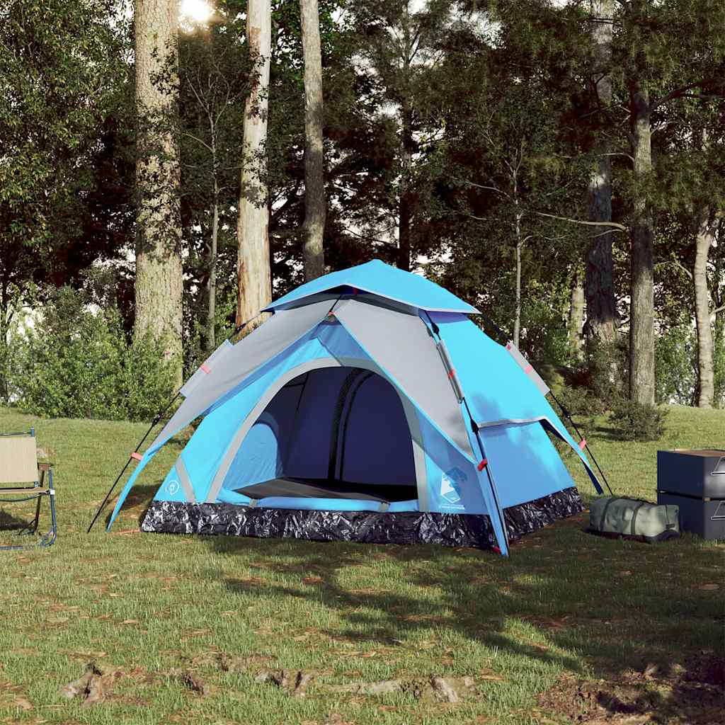 Detail van de vidaXL koepeltent in blauw, met waterdichte bescherming en ventilatie.