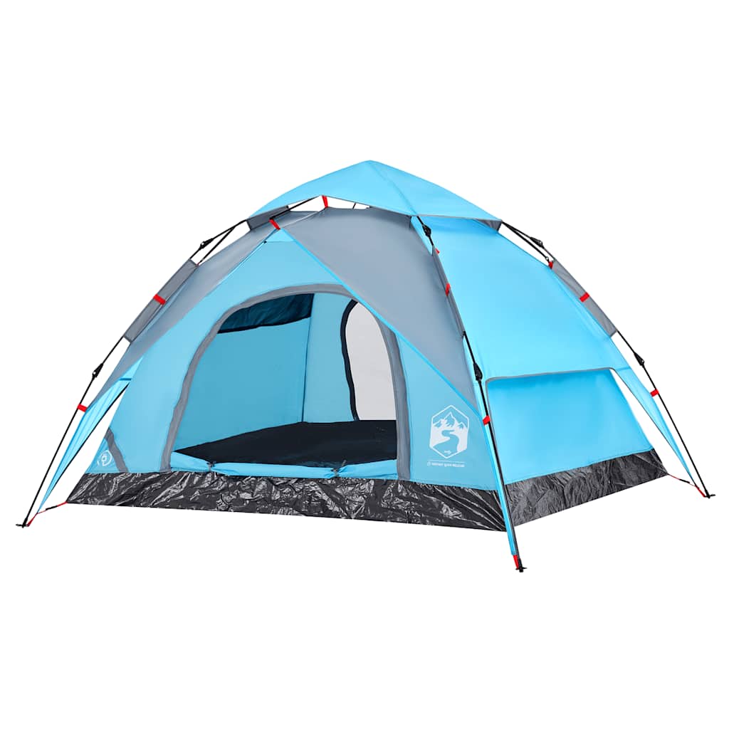 Detail van de vidaXL koepeltent in blauw, met open ingang en waterdichte bodem.
