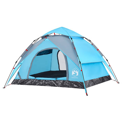 Detail van de vidaXL koepeltent in blauw, met open ingang en waterdichte bodem.