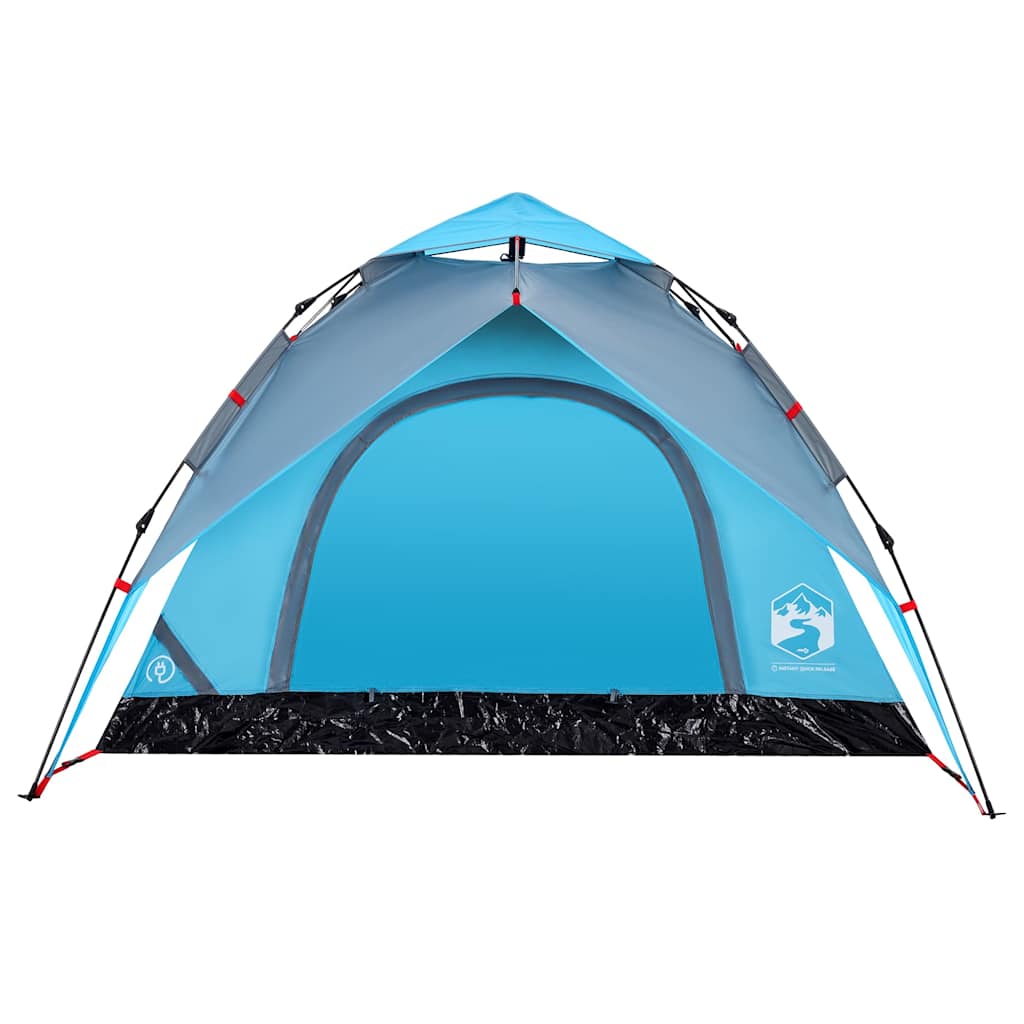 Zijaanzicht van de vidaXL koepeltent 3-persoons in blauw met een ruime ingang.