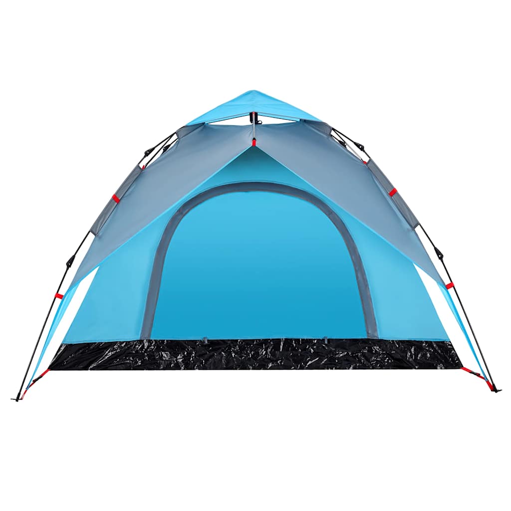 Detail van de vidaXL koepeltent in blauw met open ingang en waterdichte onderkant.