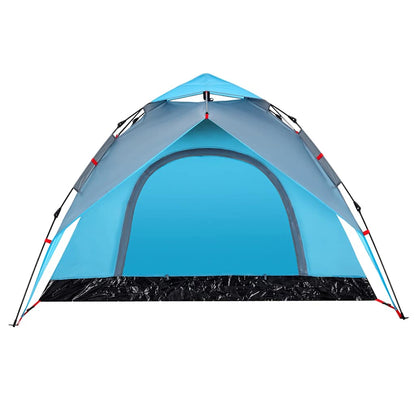 Detail van de vidaXL koepeltent in blauw met open ingang en waterdichte onderkant.