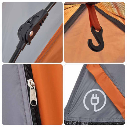 Detail van de snelontgrendeling en haak van de vidaXL koepeltent in grijs en oranje.