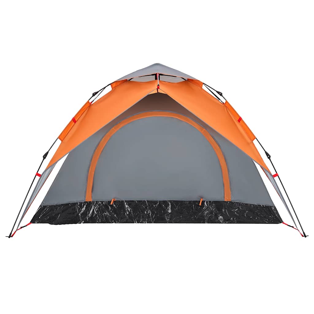 Detail van de grijs-oranje vidaXL koepeltent met snelontgrendeling, zijaanzicht.