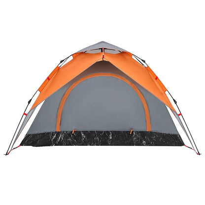Detail van de grijs-oranje vidaXL koepeltent met snelontgrendeling, zijaanzicht.