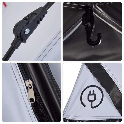 Detail van het snelontgrendelsysteem en de rits van de vidaXL koepeltent.