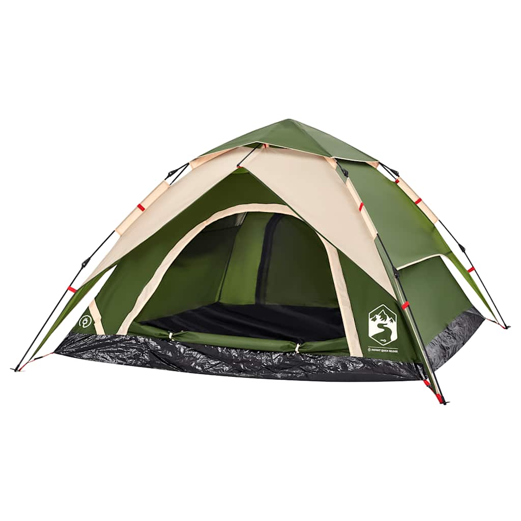 Detail van de vidaXL koepeltent in groen met open ingang en waterdichte stof.