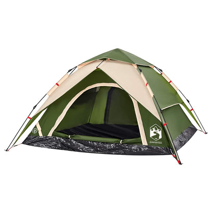 Detail van de vidaXL koepeltent in groen met open ingang en waterdichte stof.