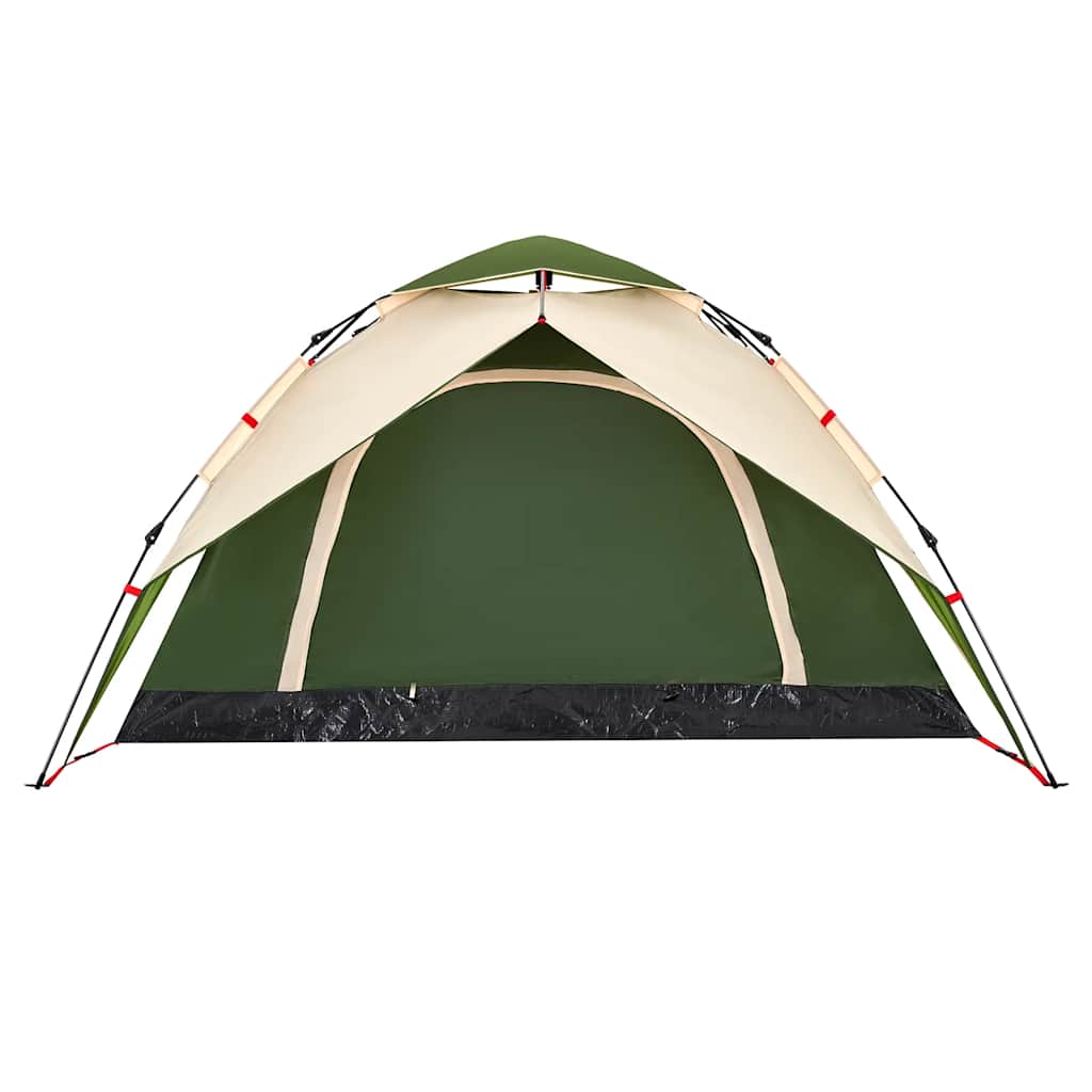 Detail van de groene vidaXL koepeltent met snelontgrendeling, zijaanzicht met open ingang.