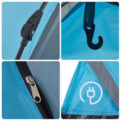 Detail van de snelontgrendeling en haak in de vidaXL koepeltent in blauw.