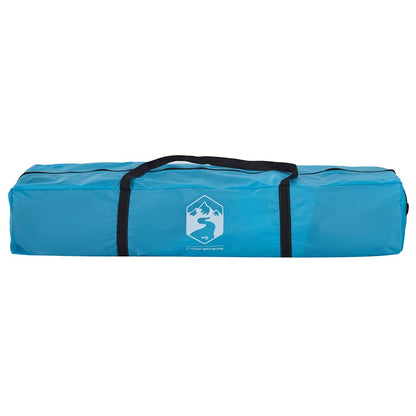 Blauwe vidaXL koepeltent 4-persoons in opbergtas met handvat, zijaanzicht.