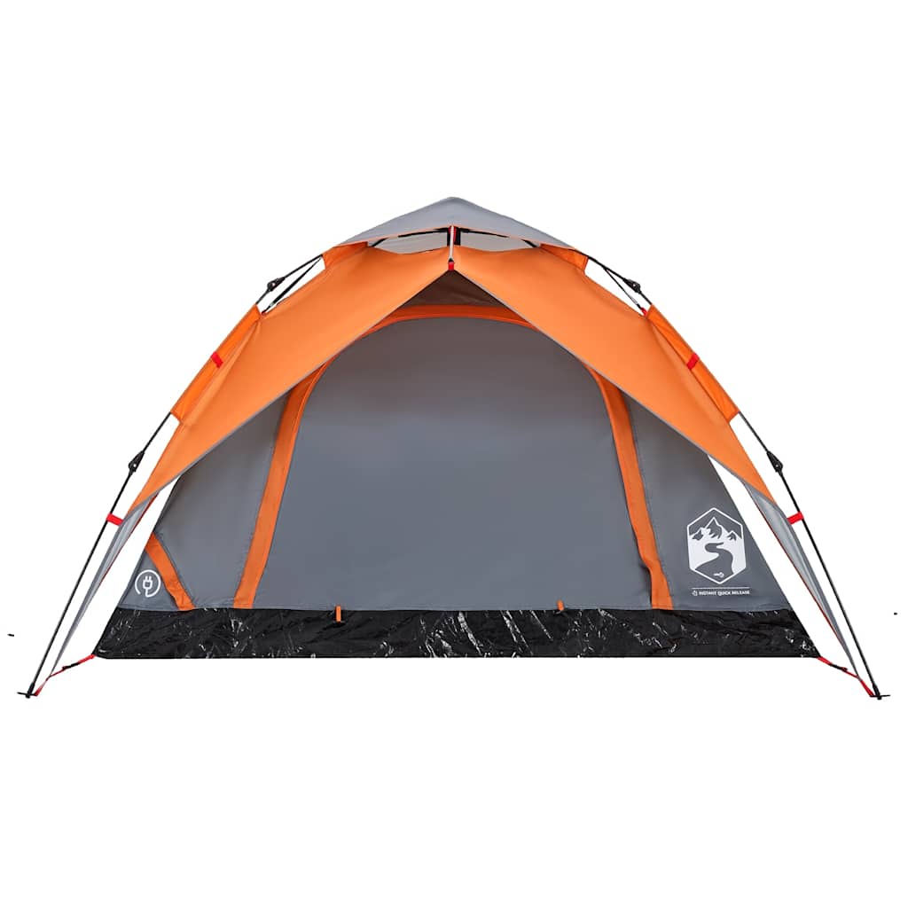 Detail van de grijs-oranje vidaXL koepeltent met snelontgrendeling, zijaanzicht.