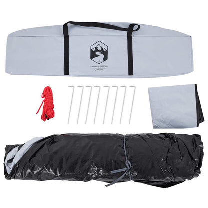 Detail van de verpakking en accessoires van de vidaXL koepeltent, inclusief haringen en een opbergtas.